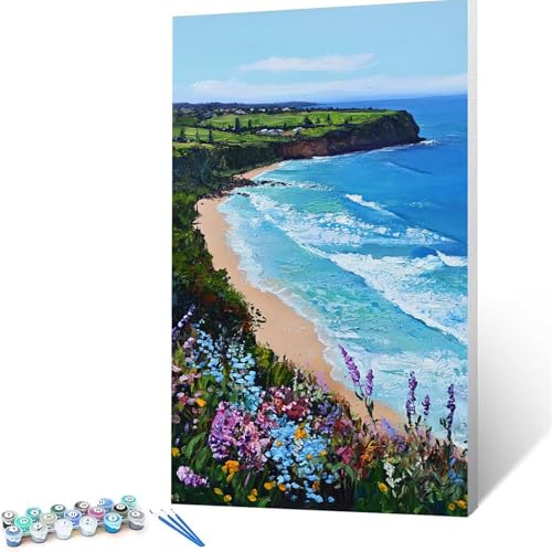 Malen Nach Zahlen Erwachsene Strand, Malen Nach Zahlen auf Leinwand mit Pinsel und Acrylfarben set 100 x 200 cm, Diy Bastelset Erwachsene Blume, für Deko Wohnzimmer und Geschenke für Frauen 8761 von XELIETOO