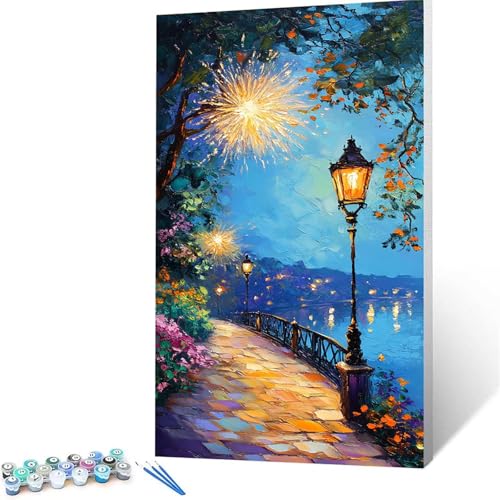 Malen Nach Zahlen Erwachsene Straßenansicht, Malen Nach Zahlen ab 7 jahre Mädchen Blume, Diy Set Erwachsene mit 3 Arten Pinsel Acrylfarben Set und Leinwand 100x200 cm,Paint by Numbers Zimmer Deko 1747 von XELIETOO