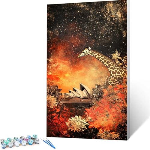 Malen Nach Zahlen Erwachsene Sydney, Malen Nach Zahlen ab 7 jahre Mädchen Giraffe, Diy Set Erwachsene mit 3 Arten Pinsel Acrylfarben Set und Leinwand (60x120 cm),Paint by Numbers,Deko Wohnzimmer 8878 von XELIETOO