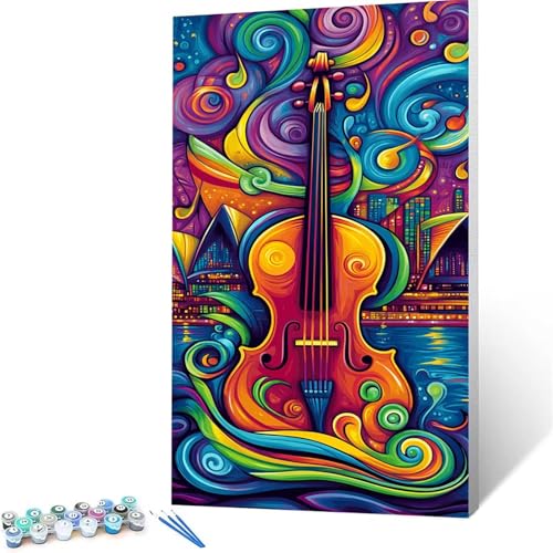 Malen Nach Zahlen Erwachsene Sydney, Malen Nach Zahlen ab 7 jahre Mädchen Violine, Diy set Erwachsene mit 3 Arten Pinsel Acrylfarben Set und Leinwand 70x140cm, Paint by Numbers, Deko Wohnzimmer 7292 von XELIETOO