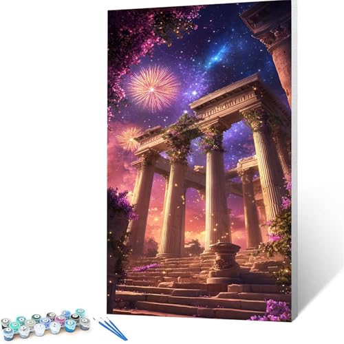 Malen Nach Zahlen Erwachsene Tempel, Malen Nach Zahlen ab 7 jahre Mädchen Sternenhimmel, Diy Set Erwachsene mit 3 Arten Pinsel Acrylfarben Set und Leinwand (60x120 cm),Paint by Numbers, Geschenke 7139 von XELIETOO