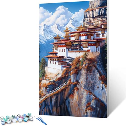 Malen Nach Zahlen Erwachsene Tibet, Malen Nach Zahlen auf Leinwand mit Pinsel und Acrylfarben set 70x140cm, Diy Bastelset Erwachsene Landschaft, für Deko Wohnzimmer und Geschenke für Frauen 7997 von XELIETOO