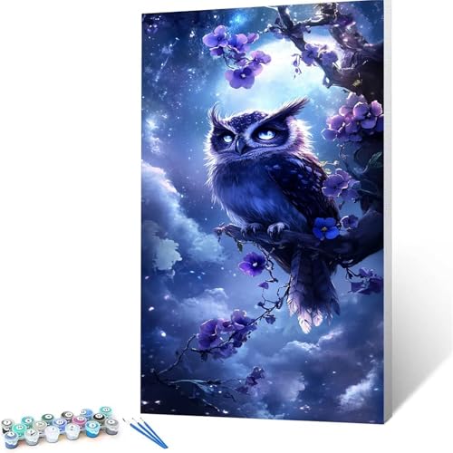 Malen Nach Zahlen Erwachsene Tier, Malen Nach Zahlen auf Leinwand mit Pinsel und Acrylfarben set 35x70cm, Diy Bastelset Erwachsene Eule, für Deko Wohnzimmer, Geschenke für Frauen (rahmenlos) 9812 von XELIETOO