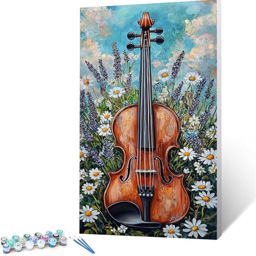 Malen Nach Zahlen Erwachsene Violine, Malen Nach Zahlen ab 7 jahre Mädchen Blume, Diy Set Erwachsene mit 3 Arten Pinsel Acrylfarben Set und Leinwand 100 x 200 cm,Paint by Numbers,Deko Wohnzimmer 5624 von XELIETOO