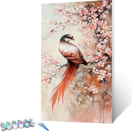 Malen Nach Zahlen Erwachsene Vogel, Malen Nach Zahlen Kinder Blume, DIY Handgemaltes Ölgemälde Set für Anfänger 80x160cm, Bastelset Erwachsene Paint by Numbers, Geschenke für Frauen Zimmer Deko 4104 von XELIETOO