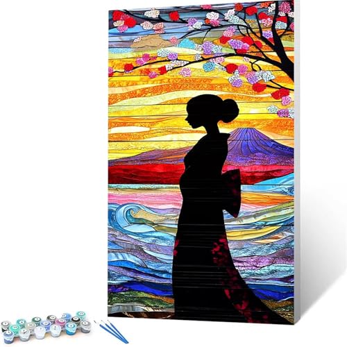 Malen Nach Zahlen Erwachsene Vulkan Fuji, Malen Nach Zahlen ab 7 jahre Mädchen Geisha, Diy Set Erwachsene mit 3 Arten Pinsel Acrylfarben Set und Leinwand 100x200cm,Paint by Numbers,Deko Wohnzimmer 237 von XELIETOO