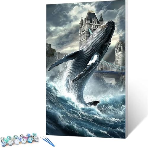 Malen Nach Zahlen Erwachsene Wal, Malen Nach Zahlen ab 7 jahre Mädchen London Bridge, Diy Set Erwachsene mit 3 Arten Pinsel Acrylfarben Set und Leinwand 100x200cm,Paint by Numbers,Deko Wohnzimmer 5756 von XELIETOO