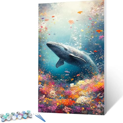 Malen Nach Zahlen Erwachsene Wal, Malen Nach Zahlen auf Leinwand mit Pinsel und Acrylfarben set (40 x 80 cm), Diy Bastelset Erwachsene Blume, für Deko Wohnzimmer, Geschenke für Frauen (rahmenlos) 5494 von XELIETOO