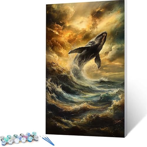 Malen Nach Zahlen Erwachsene Wal, Malen Nach Zahlen auf Leinwand mit Pinsel und Acrylfarben set (60 x 120 cm), Diy Bastelset Erwachsene Meer, für Deko Wohnzimmer, Geschenke für Frauen (rahmenlos) 5482 von XELIETOO