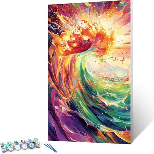 Malen Nach Zahlen Erwachsene Wellen, Malen Nach Zahlen ab 7 jahre Mädchen Abstrakt, Diy Set Erwachsene mit 3 Arten Pinsel Acrylfarben Set und Leinwand 70 x 140 CM,Paint by Numbers,Deko Wohnzimmer 3285 von XELIETOO