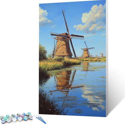 Malen Nach Zahlen Erwachsene Windmühle, Malen Nach Zahlen Kinder Landschaft, DIY Handgemaltes Ölgemälde Set für Anfänger 70 x 140 CM, Bastelset Erwachsene Paint by Numbers, Geschenke für Frauen 3619 von XELIETOO