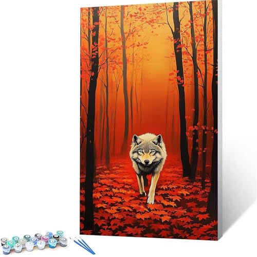 Malen Nach Zahlen Erwachsene Wolf, Malen Nach Zahlen Kinder Baum, DIY Handgemaltes Ölgemälde Set für Anfänger 90 x 180 cm, Bastelset Erwachsene Paint by Numbers, Geschenke für Frauen Zimmer Deko 1836 von XELIETOO