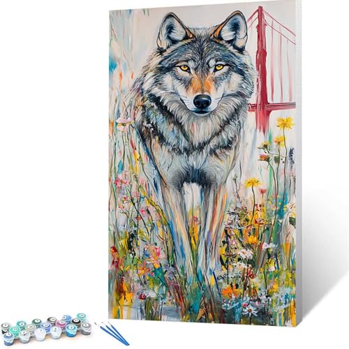 Malen Nach Zahlen Erwachsene Wolf, Malen Nach Zahlen Kinder Blume, DIY Handgemaltes Ölgemälde Set für Anfänger (60 x 120 cm),Bastelset Erwachsene Paint by Numbers,Geschenke für Frauen Zimmer Deko 9519 von XELIETOO