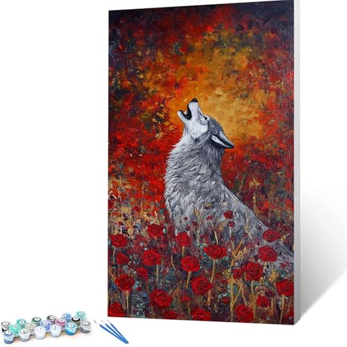 Malen Nach Zahlen Erwachsene Wolf, Malen Nach Zahlen Kinder Blume, DIY Handgemaltes Ölgemälde Set für Anfänger 100 x 200 cm, Bastelset Erwachsene Paint by Numbers,Geschenke für Frauen Zimmer Deko 4525 von XELIETOO