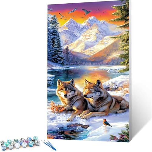 Malen Nach Zahlen Erwachsene Wolf, Malen Nach Zahlen ab 7 jahre Mädchen Landschaft, Diy Set Erwachsene mit 3 Arten Pinsel Acrylfarben Set und Leinwand 35 x 70 CM,Paint by Numbers,Deko Wohnzimmer 4689 von XELIETOO