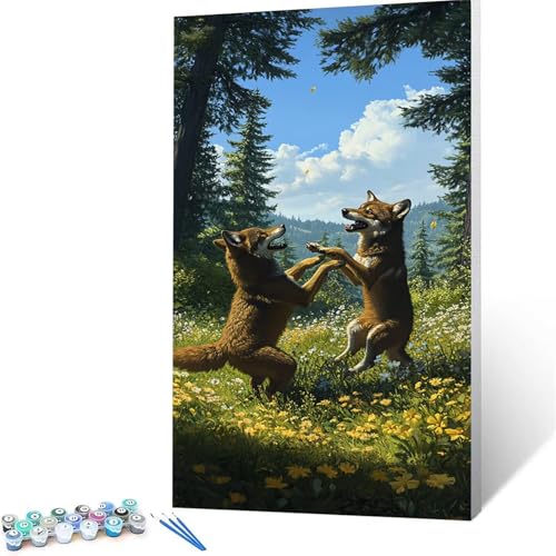 Malen Nach Zahlen Erwachsene Wolf, Malen Nach Zahlen ab 7 jahre Mädchen Landschaft, Diy set Erwachsene mit 3 Arten Pinsel Acrylfarben Set und Leinwand 80x160cm, Paint by Numbers, Deko Wohnzimmer 6613 von XELIETOO