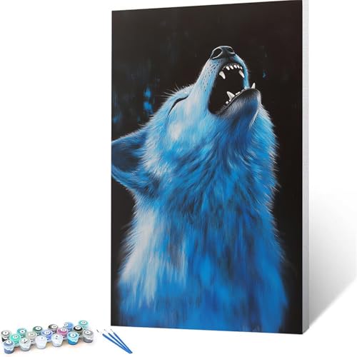 Malen Nach Zahlen Erwachsene Wolf, Malen Nach Zahlen ab 7 jahre Mädchen Tier, Diy set Erwachsene mit 3 Arten Pinsel Acrylfarben Set und Leinwand (50 x 100 cm), Paint by Numbers, Deko Wohnzimmer 2764 von XELIETOO