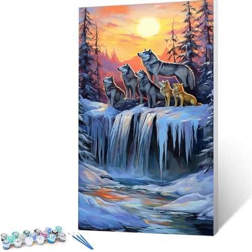 Malen Nach Zahlen Erwachsene Wolf, Malen Nach Zahlen ab 7 jahre Mädchen Tier, Diy set Erwachsene mit 3 Arten Pinsel Acrylfarben Set und Leinwand (50 x 100 cm), Paint by Numbers, Deko Wohnzimmer 2867 von XELIETOO