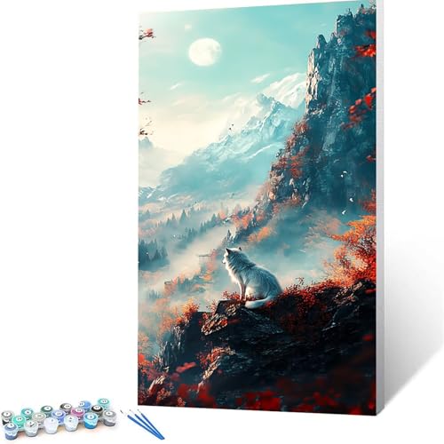 Malen Nach Zahlen Erwachsene Wolf, Malen Nach Zahlen auf Leinwand mit Pinsel und Acrylfarben set 100x200 cm, Diy Bastelset Erwachsene Landschaft, für Deko Wohnzimmer und Geschenke für Frauen 9910 von XELIETOO