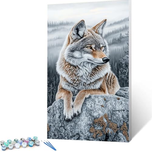 Malen Nach Zahlen Erwachsene Wolf, Malen Nach Zahlen auf Leinwand mit Pinsel und Acrylfarben set 70 x 140 CM, Diy Bastelset Erwachsene Landschaft, für Deko Wohnzimmer, Geschenke für Frauen 2328 von XELIETOO