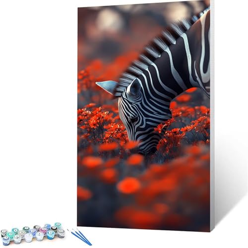 Malen Nach Zahlen Erwachsene Zebra, Malen Nach Zahlen Kinder Blume, DIY Handgemaltes Ölgemälde Set für Anfänger 70x140cm, Bastelset Erwachsene Paint by Numbers, Geschenke für Frauen Zimmer Deko 7792 von XELIETOO