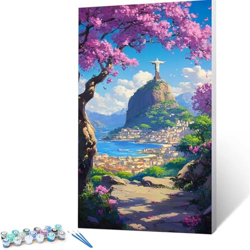 Malen Nach Zahlen Kinder ab 7 8 9 10 Jahre Mädchen Baum Malen Nach Zahlen Erwachsene Malen-Nach-Zahlen Spiele für Erwachsene, Paint by Numbers Geschenke für Frauen Zimmer Deko Stadt (50x100 cm ) B/D-5 von XELIETOO