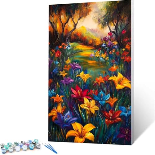 Malen Nach Zahlen Kinder ab 7 8 9 10 Jahre Mädchen Blume Malen Nach Zahlen Erwachsene Malen-Nach-Zahlen Spiele für Erwachsene, Paint by Numbers Geschenke für Frauen Zimmer Deko Baum (50x100 cm ) F/3-8 von XELIETOO