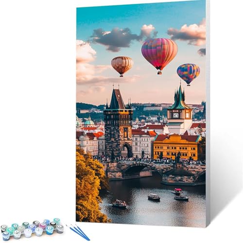 Malen Nach Zahlen Kinder ab 7 8 9 10 Jahre Mädchen Heißluftballon Malen Nach Zahlen Erwachsene Malen-Nach-Zahlen Spiele für Erwachsene, Paint by Numbers Geschenke für Frauen Stadt 100 x 200 cm M/I-Y von XELIETOO