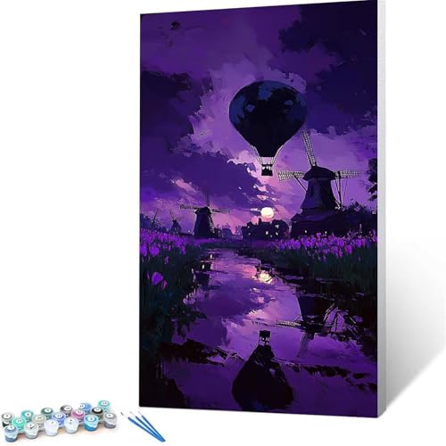 Malen Nach Zahlen Kinder ab 7 8 9 10 Jahre Mädchen Heißluftballon Malen Nach Zahlen Erwachsene Malen-Nach-Zahlen Spiele für Erwachsene, Paint by Numbers Geschenke für Frauen Windmühle 100x200 cm 2/R-1 von XELIETOO