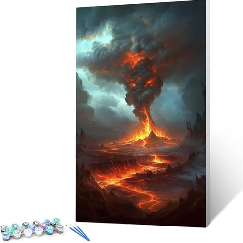 Malen Nach Zahlen Kinder ab 7 8 9 10 Jahre Mädchen Landschaft Malen Nach Zahlen Erwachsene Malen-Nach-Zahlen Spiele für Erwachsene, Paint by Numbers Geschenke für Frauen Vulkan (50 x 100 cm ) P/M-A von XELIETOO