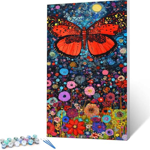 Malen Nach Zahlen Kinder ab 7 8 9 10 Jahre Mädchen Schmetterling Malen Nach Zahlen Erwachsene Malen-Nach-Zahlen Spiele für Erwachsene, Paint by Numbers Geschenke für Frauen Blume (50x100 cm ) I/7-C von XELIETOO