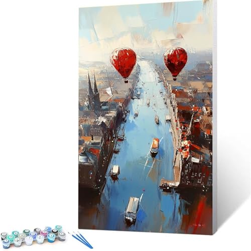 Malen Nach Zahlen Kinder ab 7 8 9 10 Jahre Mädchen Stadt Malen Nach Zahlen Erwachsene Malen-Nach-Zahlen Spiele für Erwachsene, Paint by Numbers Geschenke für Frauen Heißluftballon (50x100 cm ) K/3-K von XELIETOO