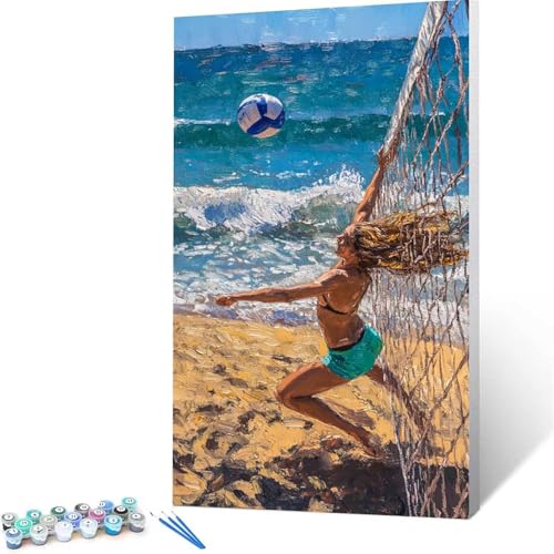 Malen Nach Zahlen Kinder ab 7 8 9 10 Jahre Mädchen Volleyball Malen Nach Zahlen Erwachsene Malen-Nach-Zahlen Spiele für Erwachsene, Paint by Numbers Geschenke für Frauen Strand (50 x 100 cm ) 8/E-U von XELIETOO