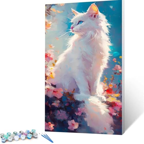 Malen Nach Zahlen Kinder ab 7 8 Jahre Mädchen Katze Malen Nach Zahlen Erwachsene Malen-Nach-Zahlen Spiele für Erwachsene, Paint by Numbers Geschenke für Frauen Zimmer Deko Blume (50 x 100 cm ) K/0-0 von XELIETOO