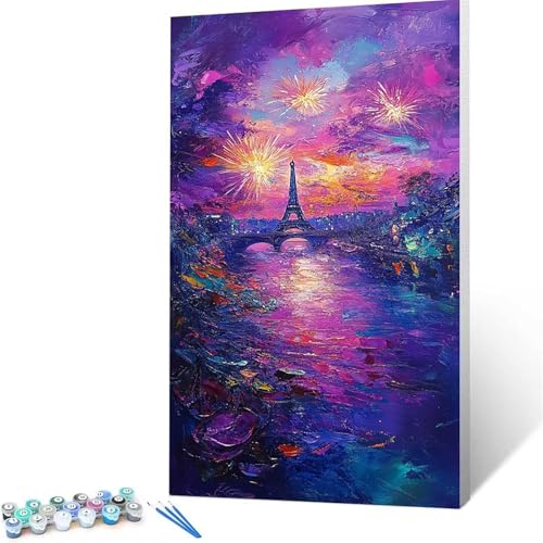 Malen Nach Zahlen Kinder ab 7 8 Jahre Mädchen Landschaft Malen Nach Zahlen Erwachsene Malen-Nach-Zahlen Spiele für Erwachsene,Paint by Numbers Geschenke für Frauen Zimmer Deko Paris (50 x 100cm) U/4-B von XELIETOO