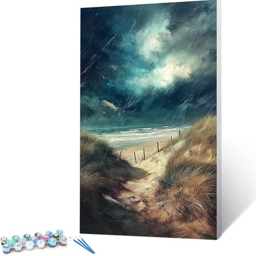 Malen Nach Zahlen Kinder ab 7 8 Jahre Mädchen Landschaft Malen Nach Zahlen Erwachsene Malen-Nach-Zahlen Spiele für Erwachsene,Paint by Numbers Geschenke für Frauen Zimmer Deko Strand 100 x 200cm L/7-N von XELIETOO