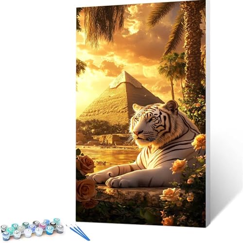 Malen Nach Zahlen Kinder ab 7 8 Jahre Mädchen Pyramide Malen Nach Zahlen Erwachsene Malen-Nach-Zahlen Spiele für Erwachsene, Paint by Numbers Geschenke für Frauen Zimmer Deko Tiger (50x100 cm ) R/6-C von XELIETOO