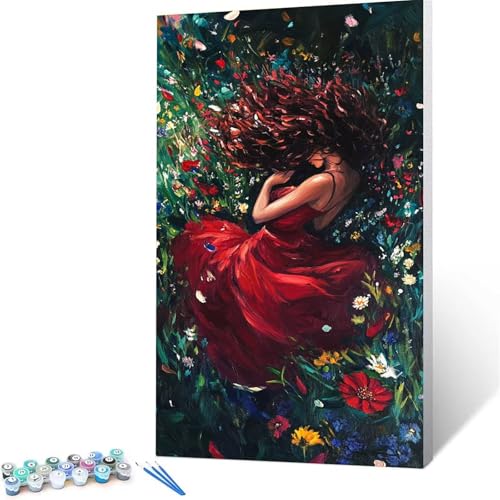 Malen Nach Zahlen Kinder ab 7 8 Jahre Mädchen Schöne Frau Malen Nach Zahlen Erwachsene Malen-Nach-Zahlen Spiele für Erwachsene,Paint by Numbers Geschenke für Frauen Zimmer Deko Blume (50x100cm ) 0/E-R von XELIETOO