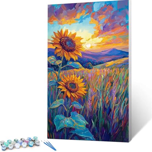 Malen Nach Zahlen Kinder ab 7 8 Jahre Mädchen Sonnenblume Malen Nach Zahlen Erwachsene Malen-Nach-Zahlen Spiele für Erwachsene,Paint by Numbers Geschenke für Frauen Zimmer Deko Berg 100 x 200cm 8/0-0 von XELIETOO