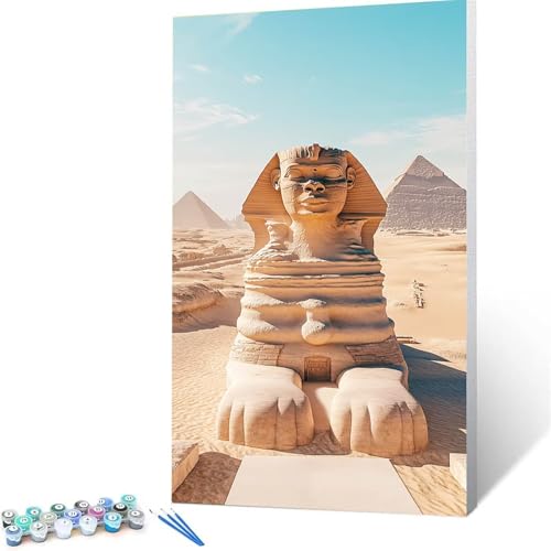 Malen Nach Zahlen Kinder ab 7 8 Jahre Mädchen Sphinx Malen Nach Zahlen Erwachsene Malen-Nach-Zahlen Spiele für Erwachsene, Paint by Numbers Geschenke für Frauen Zimmer Deko Pyramide (50x100 cm ) T/1-0 von XELIETOO