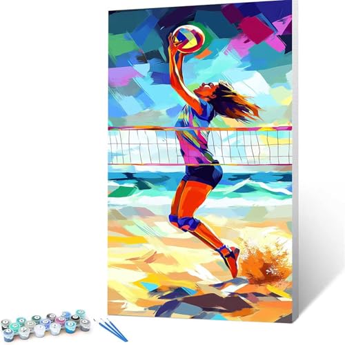 Malen Nach Zahlen Kinder ab 7 8 Jahre Mädchen Strand Malen Nach Zahlen Erwachsene Malen-Nach-Zahlen Spiele für Erwachsene,Paint by Numbers Geschenke für Frauen Zimmer Deko Volleyball (50x100cm ) Y/7-5 von XELIETOO