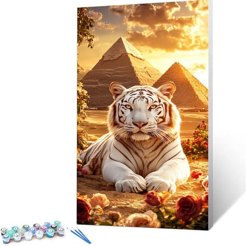 Malen Nach Zahlen Kinder ab 7 8 Jahre Mädchen Tiger Malen Nach Zahlen Erwachsene Malen-Nach-Zahlen Spiele für Erwachsene,Paint by Numbers Geschenke für Frauen Zimmer Deko Pyramide (50 x 100cm ) X/A-U von XELIETOO