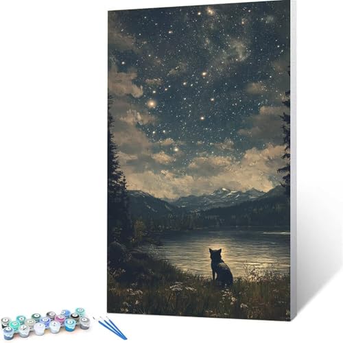 Malen Nach Zahlen Kinder ab 7 8 Jahre Mädchen Wolf Malen Nach Zahlen Erwachsene Malen-Nach-Zahlen Spiele für Erwachsene,Paint by Numbers Geschenke für Frauen Zimmer Deko Sternenhimmel (50x100cm) E/O-H von XELIETOO