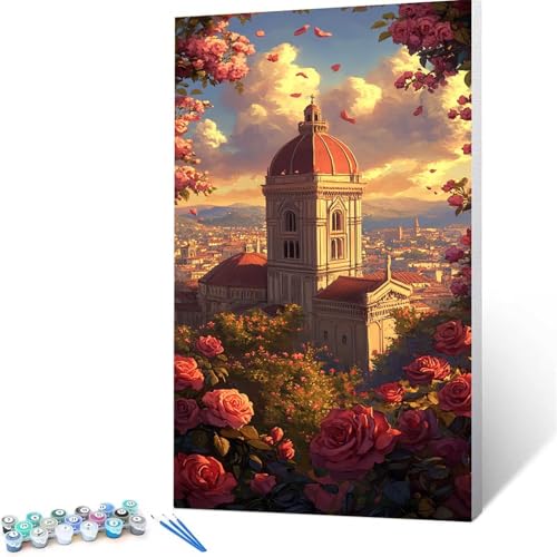 Malen Nach Zahlen Kinder ab 8 9 10 Jahre Mädchen Blume Malen Nach Zahlen Erwachsene Malen-Nach-Zahlen Spiele für Erwachsene, Paint by Numbers Geschenke für Frauen Deko Wohnzimmer Stadt 100x200cm N/2-Z von XELIETOO