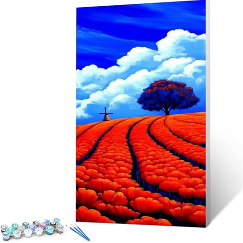 Malen Nach Zahlen Kinder ab 8 9 10 Jahre Mädchen Blume Malen Nach Zahlen Erwachsene Malen-Nach-Zahlen Spiele für Erwachsene, Paint by Numbers Geschenke für Frauen Zimmer Deko Wolke (50x100 cm ) 6/9-9 von XELIETOO