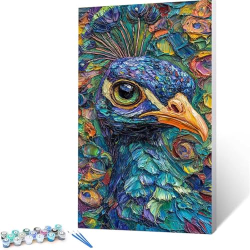 Malen Nach Zahlen Kinder ab 8 9 10 Jahre Mädchen Pfau Malen Nach Zahlen Erwachsene Malen-Nach-Zahlen Spiele für Erwachsene, Paint by Numbers Geschenke für Frauen Deko Wohnzimmer Tier 100 x 200cm I/6-Q von XELIETOO