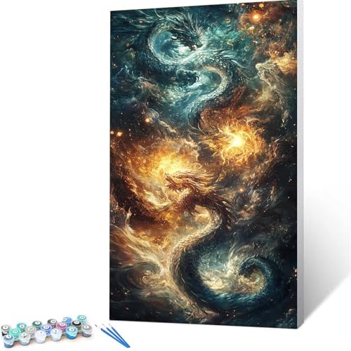 Malen nach Zahlen Erwachsene Drachen DIY Handgemalt Ölgemälde Kit-(60 x 120cm ), Paint by Numbers Adult Mit 3 Typen Pinseln und Acrylfarbe knitterfreie leinwand Kit,Geschenke für Frauen Fantasie 8/J-6 von XELIETOO