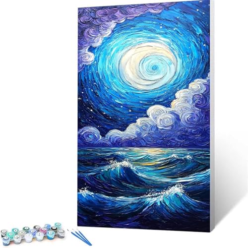 Malen nach Zahlen Erwachsene Mond DIY Handgemalt Ölgemälde Kit -(60 x 120 cm ), Paint by Numbers Adult Mit 3 Typen Pinseln und Acrylfarbe knitterfreie leinwand Kit, Geschenke für Frauen Meer 7/P-7 von XELIETOO