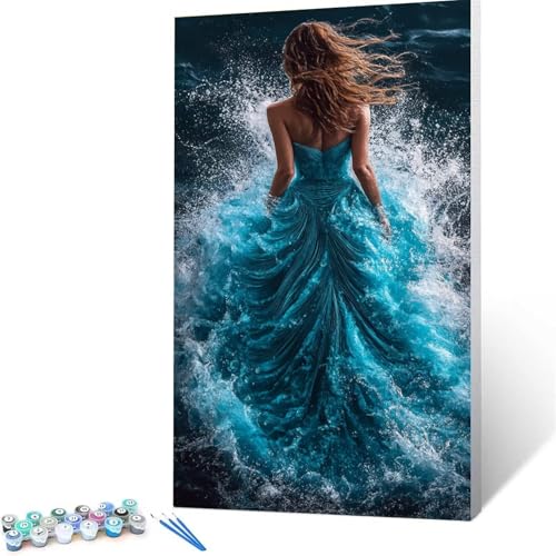 Malen nach Zahlen Erwachsene Wellen DIY Handgemalt Ölgemälde Kit -(60 x 120cm ), Paint by Numbers Adult Mit 3 Typen Pinseln und Acrylfarbe knitterfreie leinwand Kit, Geschenke für Frauen Frau B/O-5 von XELIETOO