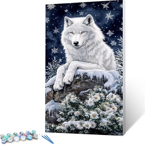 Malen nach Zahlen Erwachsene Wolf DIY Handgemalt Ölgemälde Kit -(60 x 120cm ), Paint by Numbers Adult Mit 3 Typen Pinseln und Acrylfarbe knitterfreie leinwand Kit, Geschenke für Frauen Winter Y/3-0 von XELIETOO